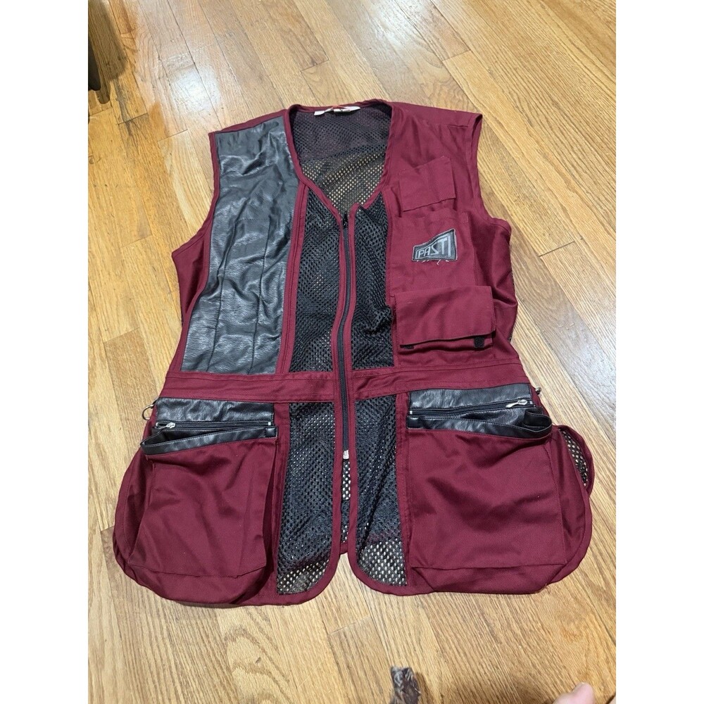 PAST Shooting Vest Burgundy Black M Mesh Faux Leather  USA